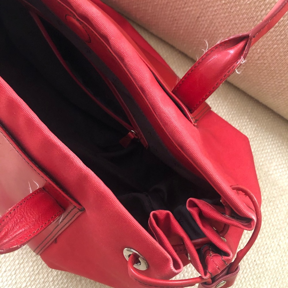 Vintage Kenneth  Cole Red Leather & Canvas Large TOTE BAG - Picture 6 of 6